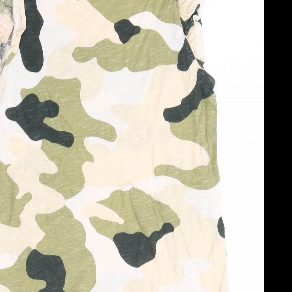 River Island Womens Multicoloured Camouflage 100% Cotton Basic Blouse Size 6 Round Neck