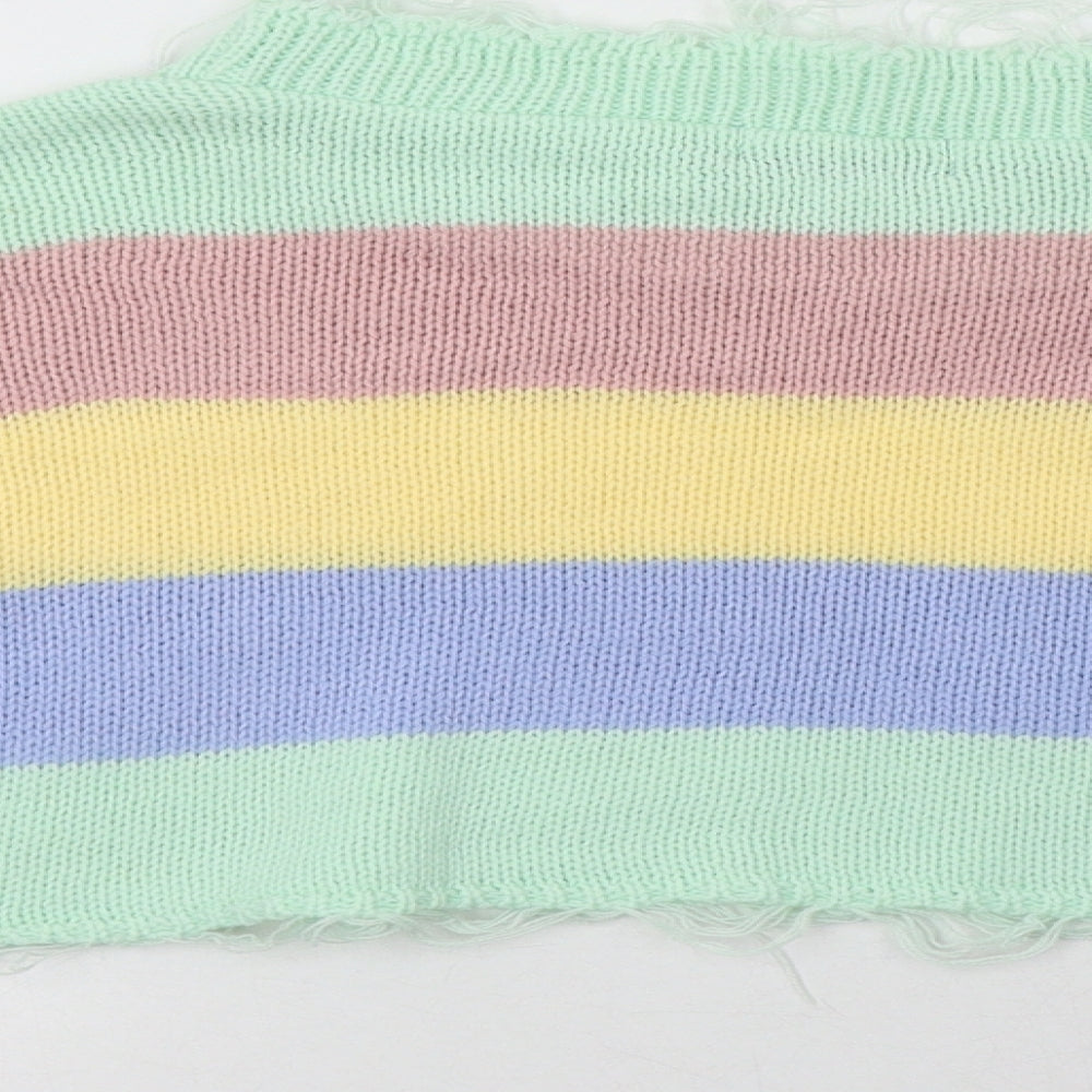 I-X London Womens Multicoloured Crew Neck Striped Acrylic Henley Jumper Size S - Cropped