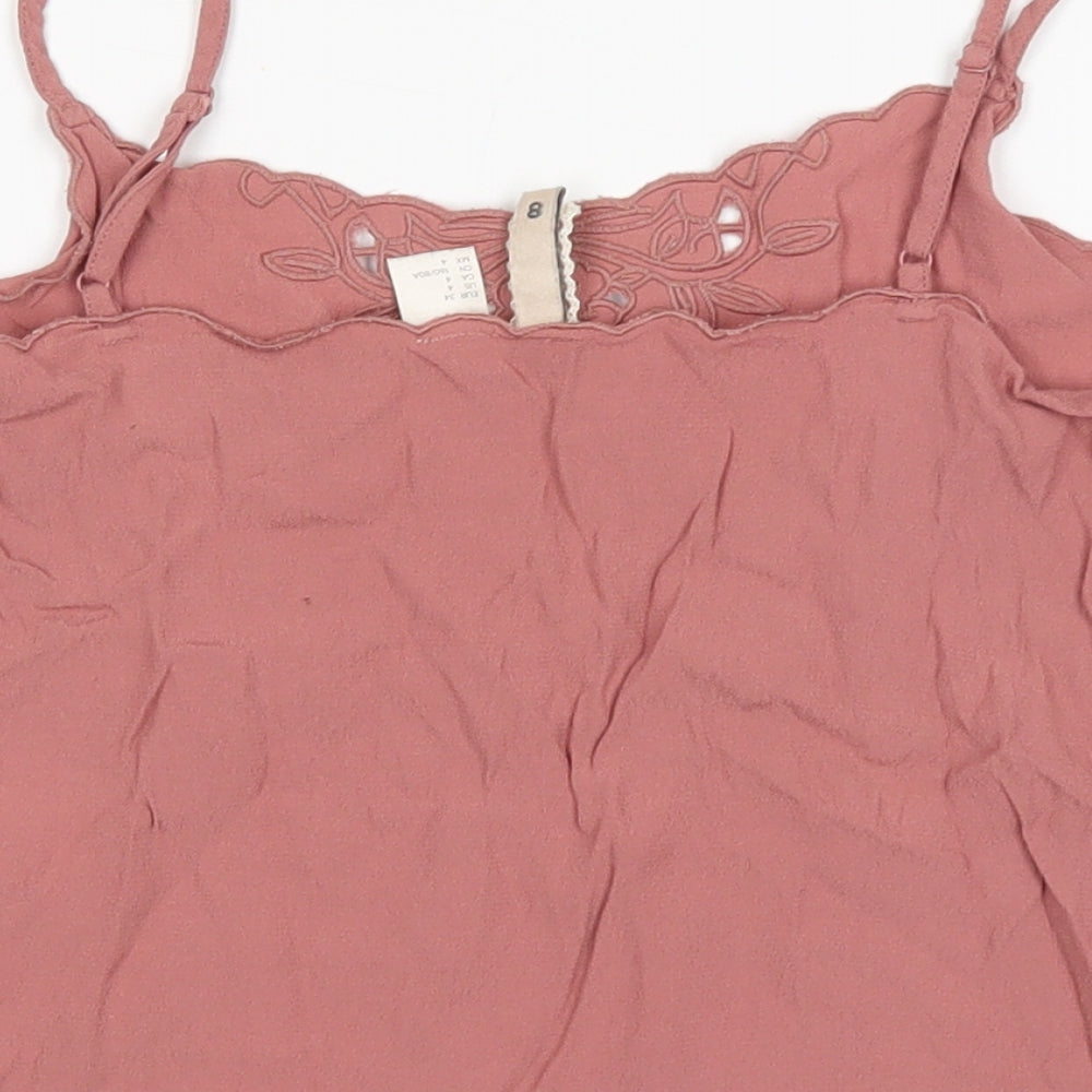 H&M Womens Pink Viscose Cropped Tank Size 6 V-Neck