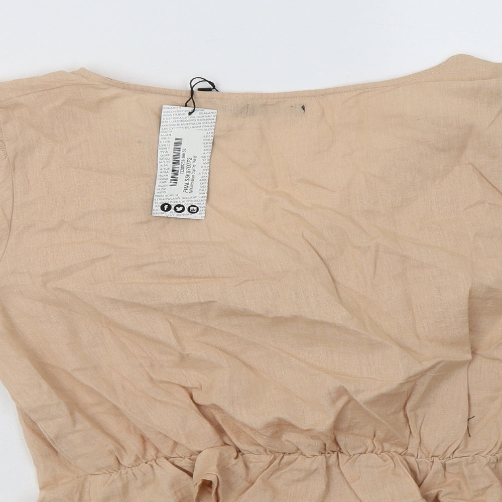 Boohoo Womens Beige Cotton Basic Blouse Size 18 V-Neck