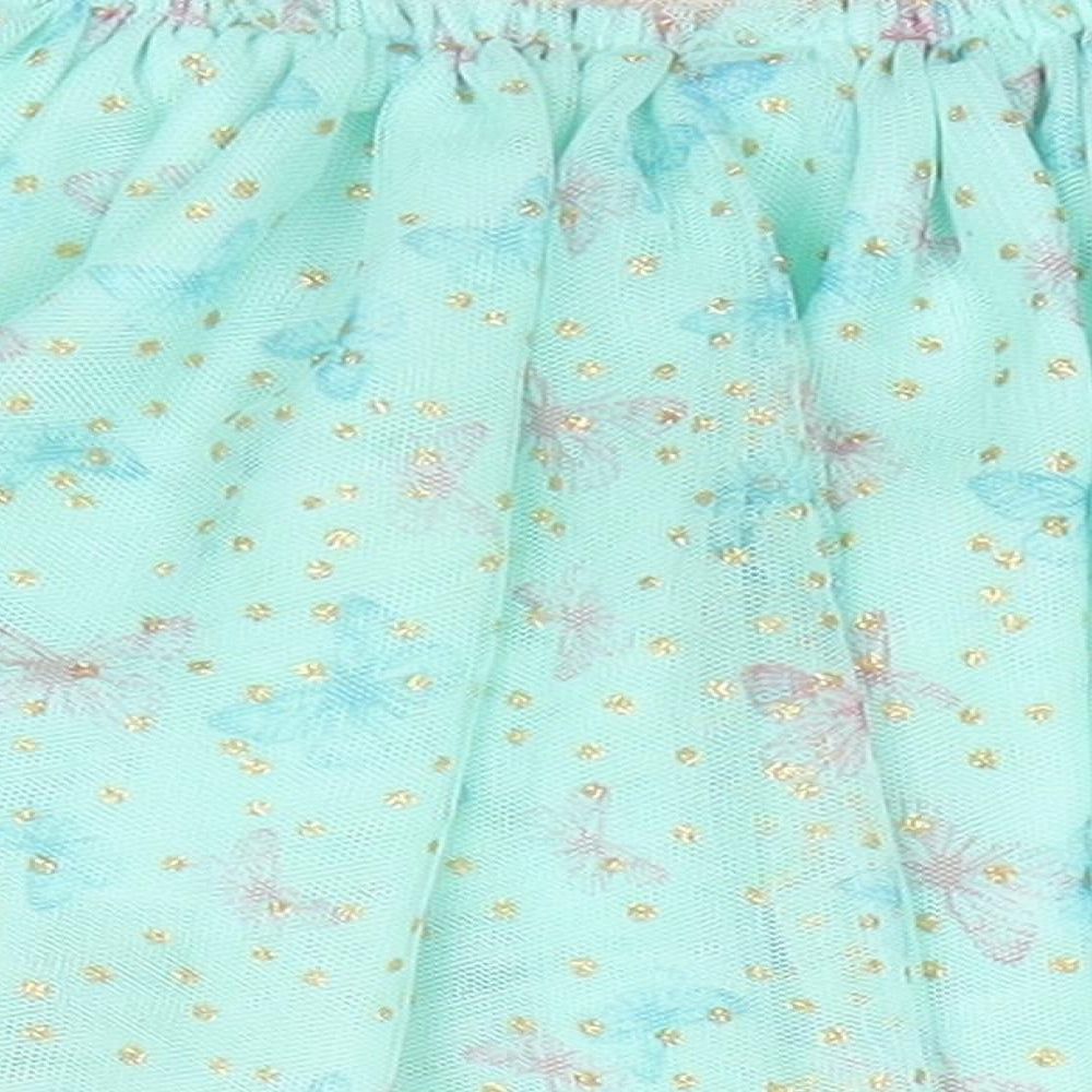 Primark Girls Green Animal Print Polyester Flare Skirt Size 9-12 Months Pull On - Mint Gree with Gold Glitter dots Pink & Blue Butterfly print Net overlay