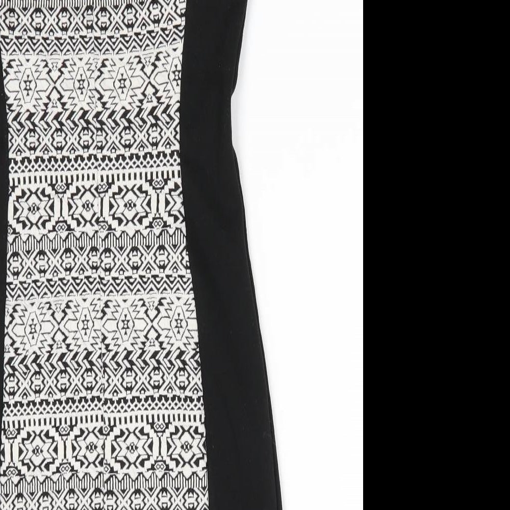 Divided Womens Black Geometric Polyester Bodycon Size 8 Round Neck Zip - Geometric panel front & back