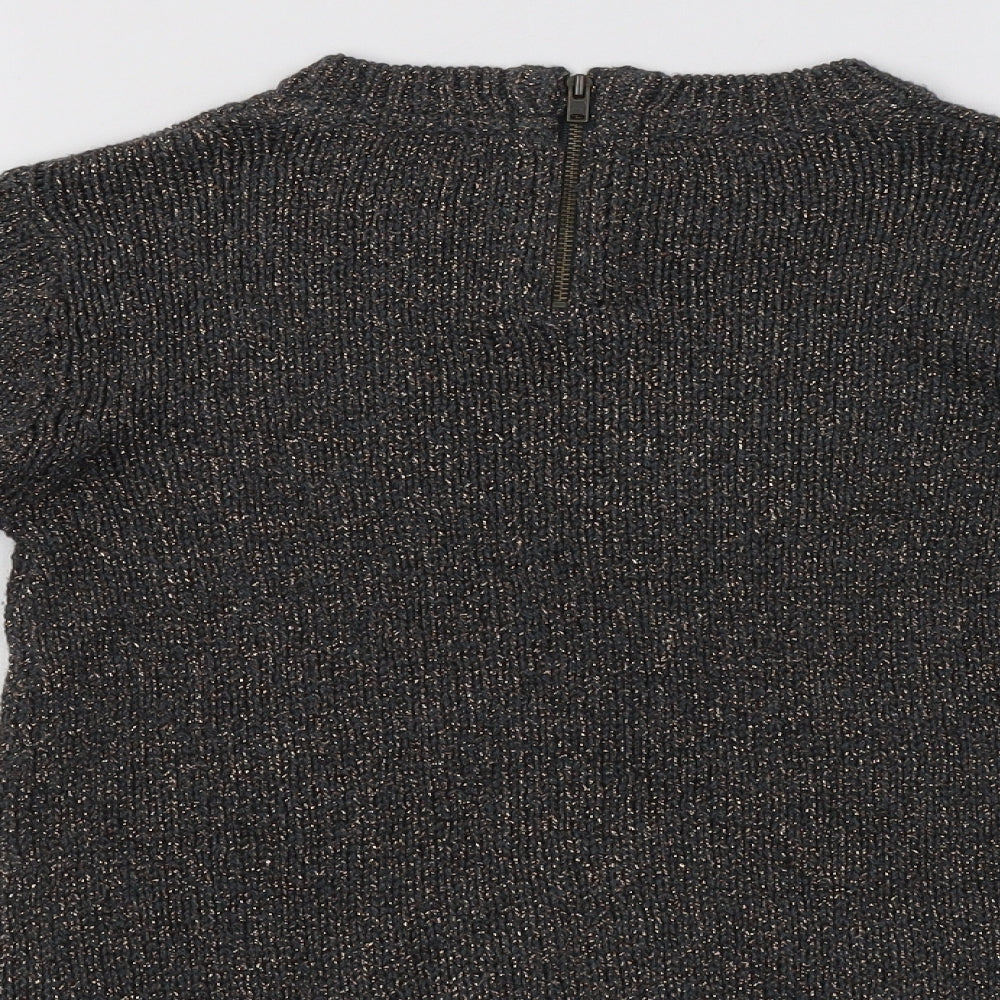 NEXT Girls Grey Crew Neck Acrylic Pullover Jumper Size 8 Years Zip
