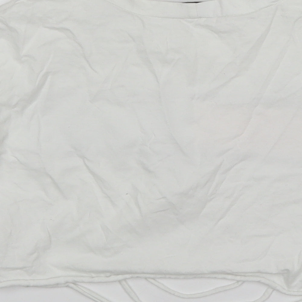 Style Wise Womens White Cotton Cropped T-Shirt Size S Round Neck