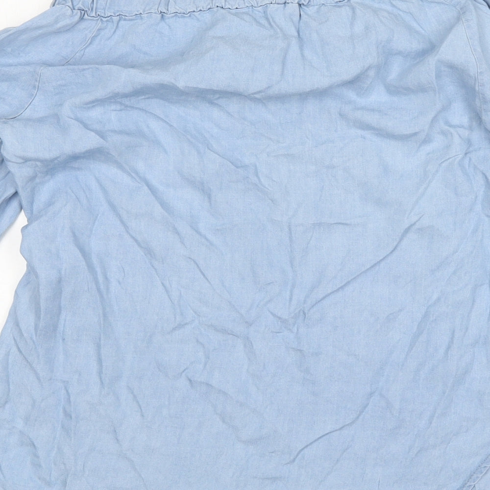 Preworn Womens Blue Lyocell Basic Blouse Size S Boat Neck