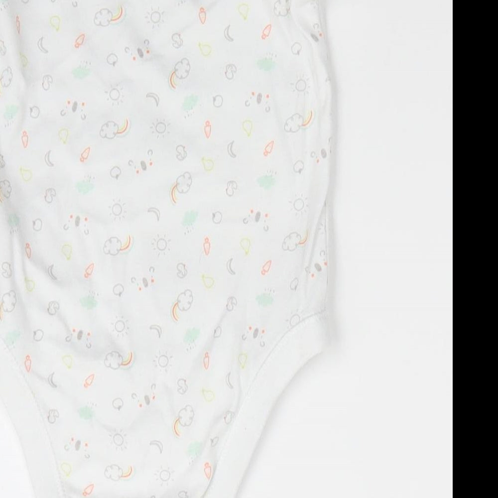 Little Ones by F&F Boys White Cotton Romper One-Piece Size 9-12 Months Snap - Sun Clouds Ducks Apples Bears Rainsbows