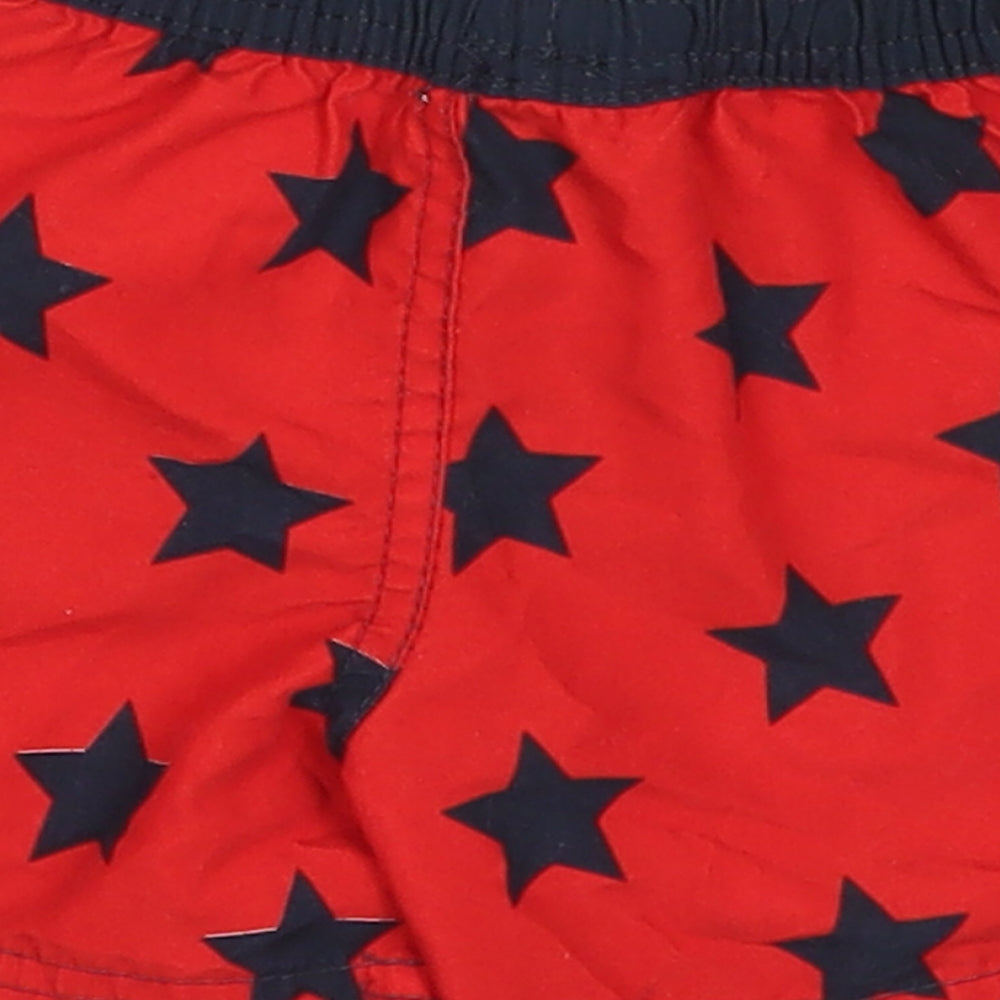 Primark Boys Red Geometric Polyester Cropped Trousers Size 9-12 Months Drawstring - Stars Swim Shorts