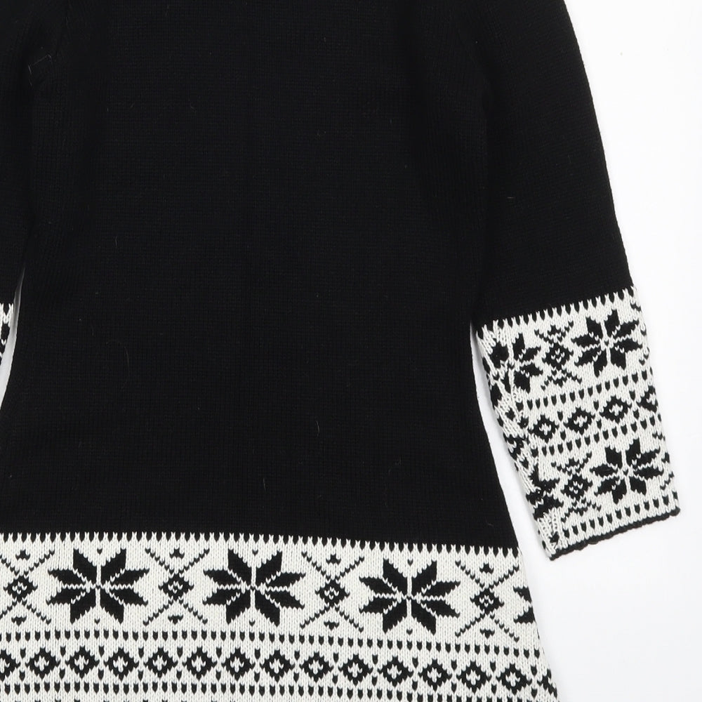 Haoduoyi Womens Black Round Neck Geometric Acrylic Pullover Jumper Size S - Snowflake