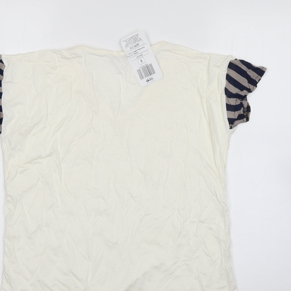 lacati Womens Beige Polyester Basic T-Shirt Size S Round Neck