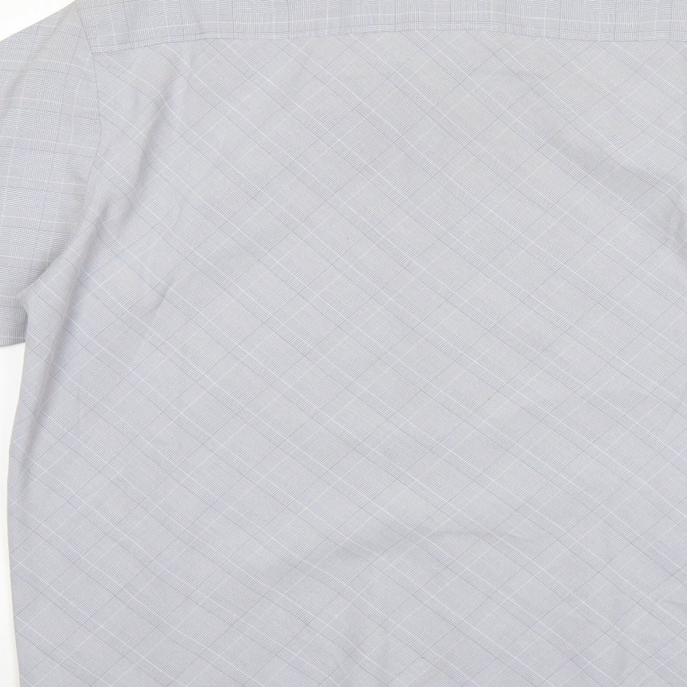 Lee Cooper Mens Grey Check Viscose Button-Up Size L Collared