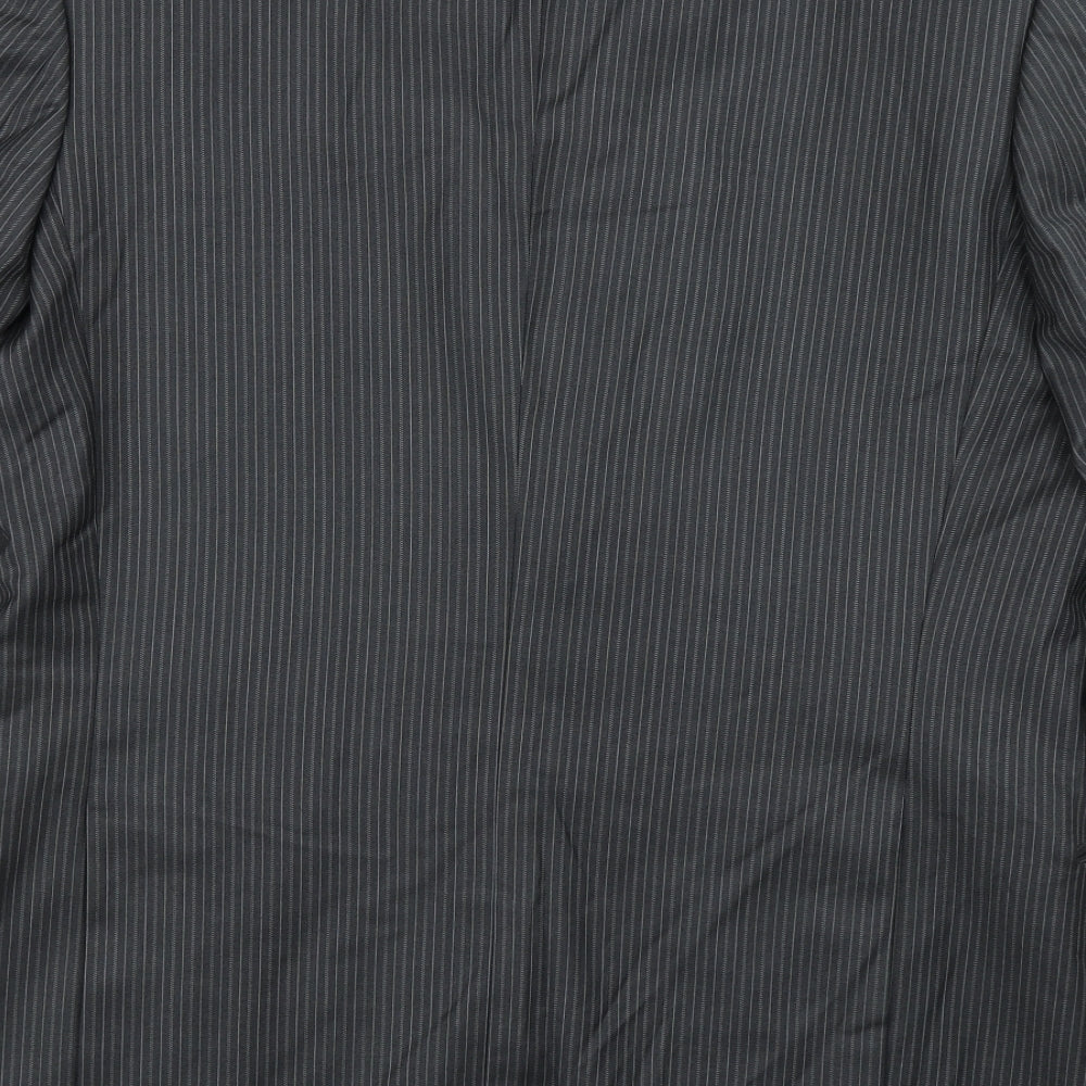 Burton Mens Grey Striped Polyester Jacket Blazer Size 42 - Tailored Fit