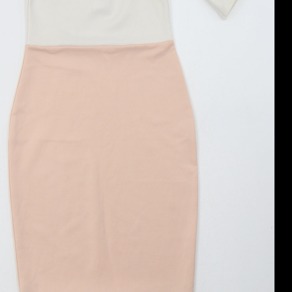 Missguided Womens White Striped Polyester Bodycon Size 6 Off the Shoulder Pullover