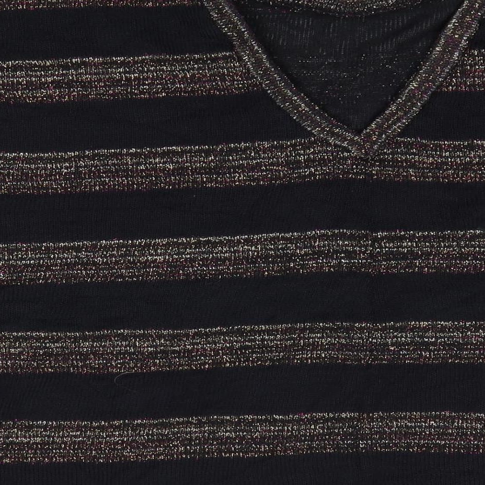 NEXT Womens Black Round Neck Striped Polyester Pullover Jumper Size 14