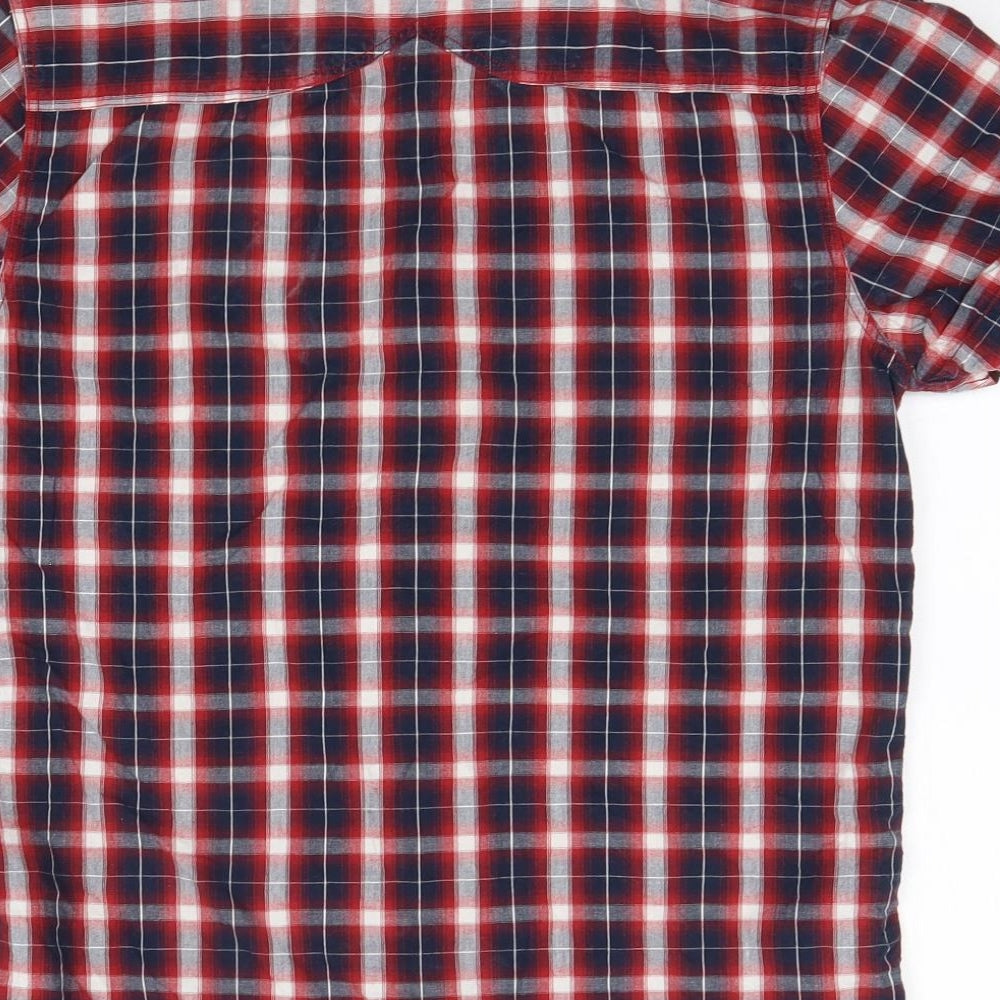 883 Police Mens Red Check Cotton Button-Up Size S Collared