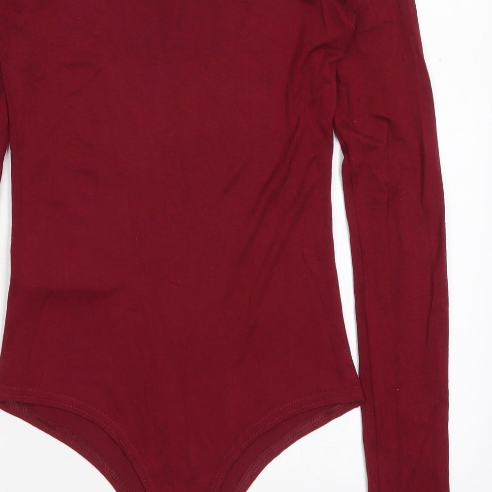 PRETTYLITTLETHING Womens Red Viscose Bodysuit One-Piece Size 6 Button