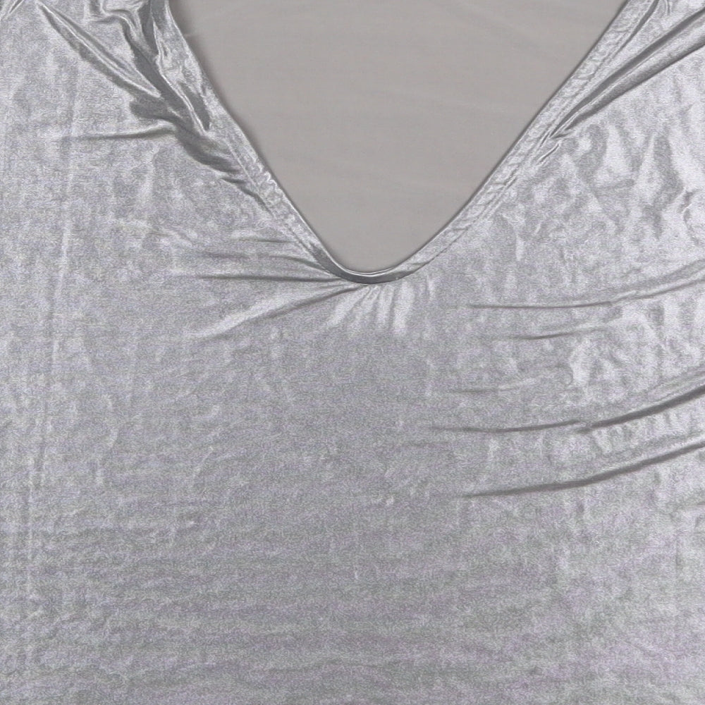River Island Womens Silver Polyester Basic T-Shirt Size 8 Round Neck