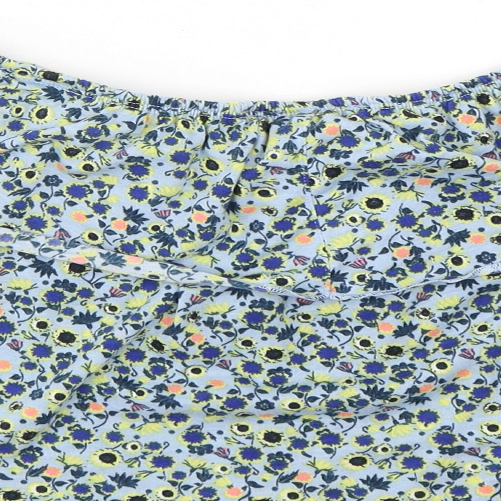 Topshop Womens Blue Floral Polyester Cropped T-Shirt Size 12 Off the Shoulder