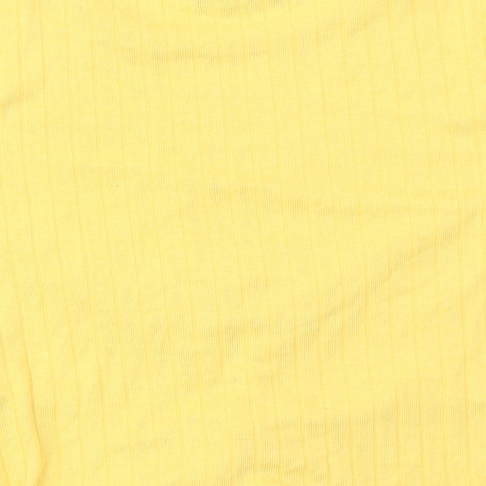 Primark Womens Yellow Polyester Cropped T-Shirt Size S Crew Neck
