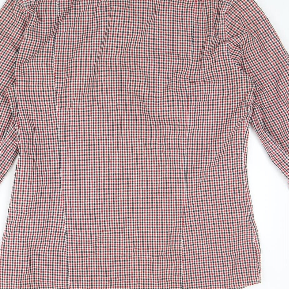 H&M Mens Red Plaid Cotton Dress Shirt Size S Collared Button