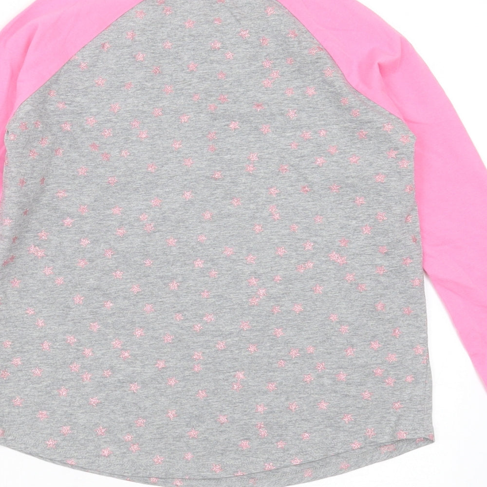 Crewcuts Girls Grey Geometric Cotton Basic T-Shirt Size 8 Years Round Neck - Star Pattern