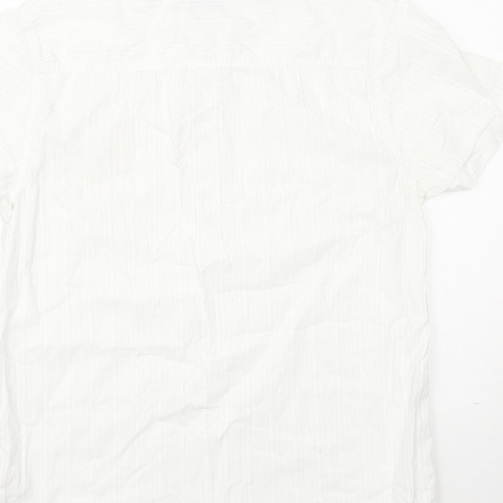 Peacocks Mens White Cotton Button-Up Size S Round Neck Button