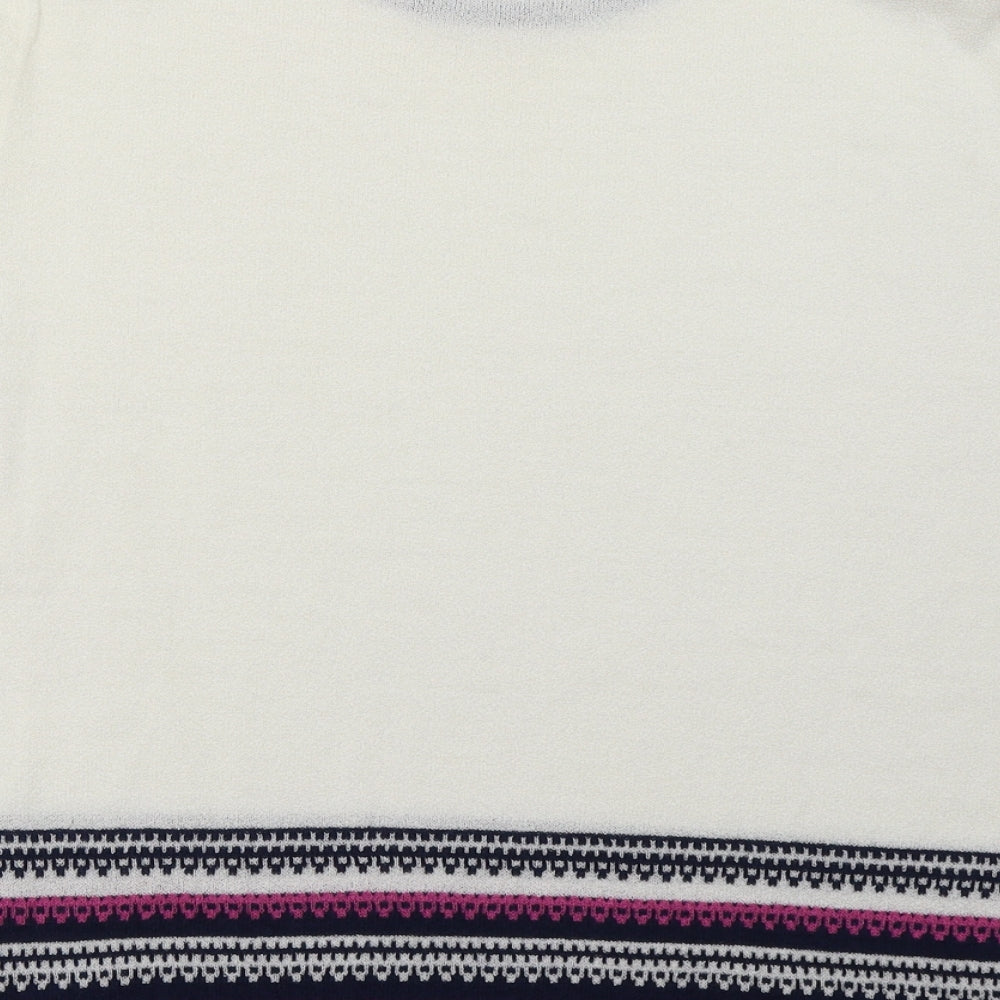 eastext Womens White Geometric Acrylic Pullover Sweatshirt Size 14 Pullover