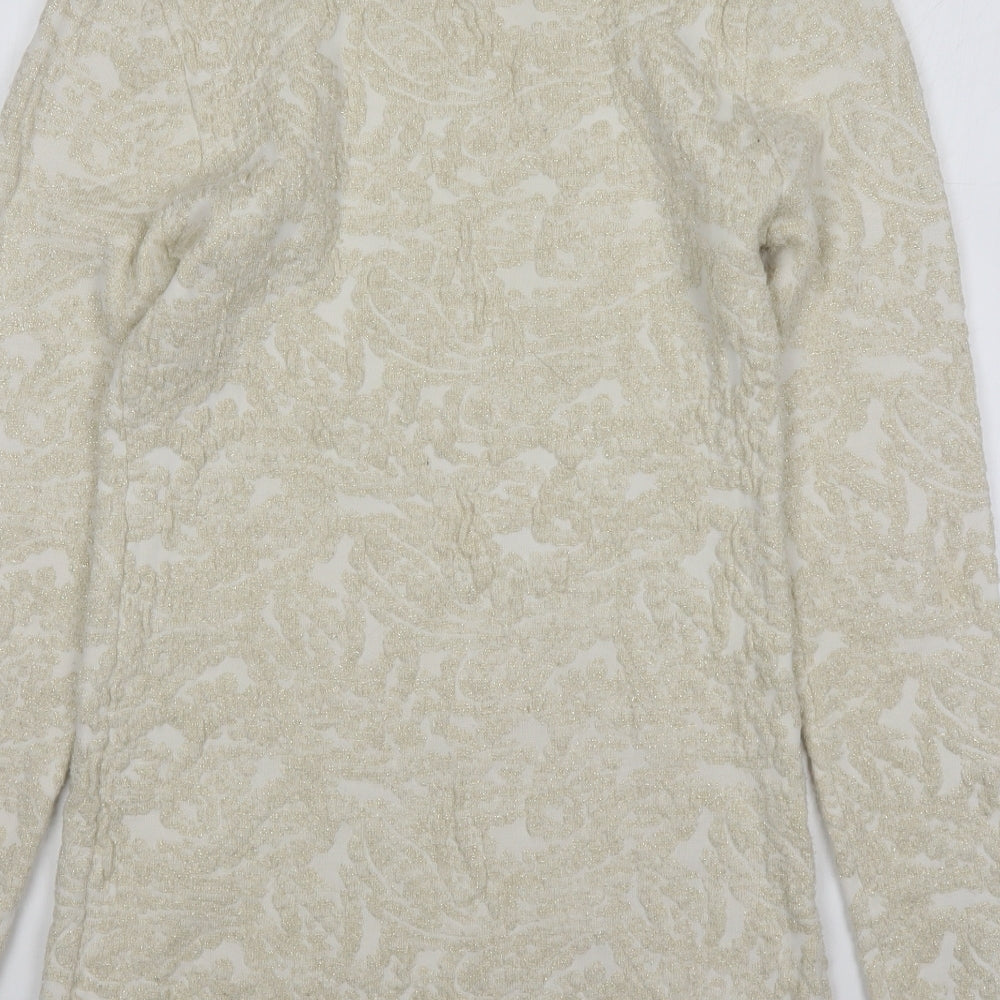 Sweewe Womens Gold Round Neck Floral Polyamide Pullover Jumper Size S
