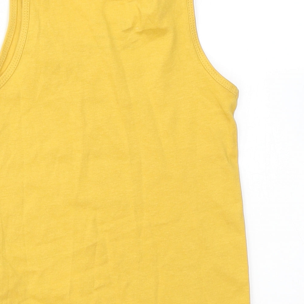 Primark Girls Yellow Cotton Basic Tank Size 2-3 Years Crew Neck - Zoo Animals