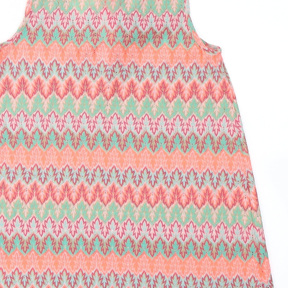 Papaya Womens Orange Striped Polyester A-Line Size 10 Round Neck - Beach wear