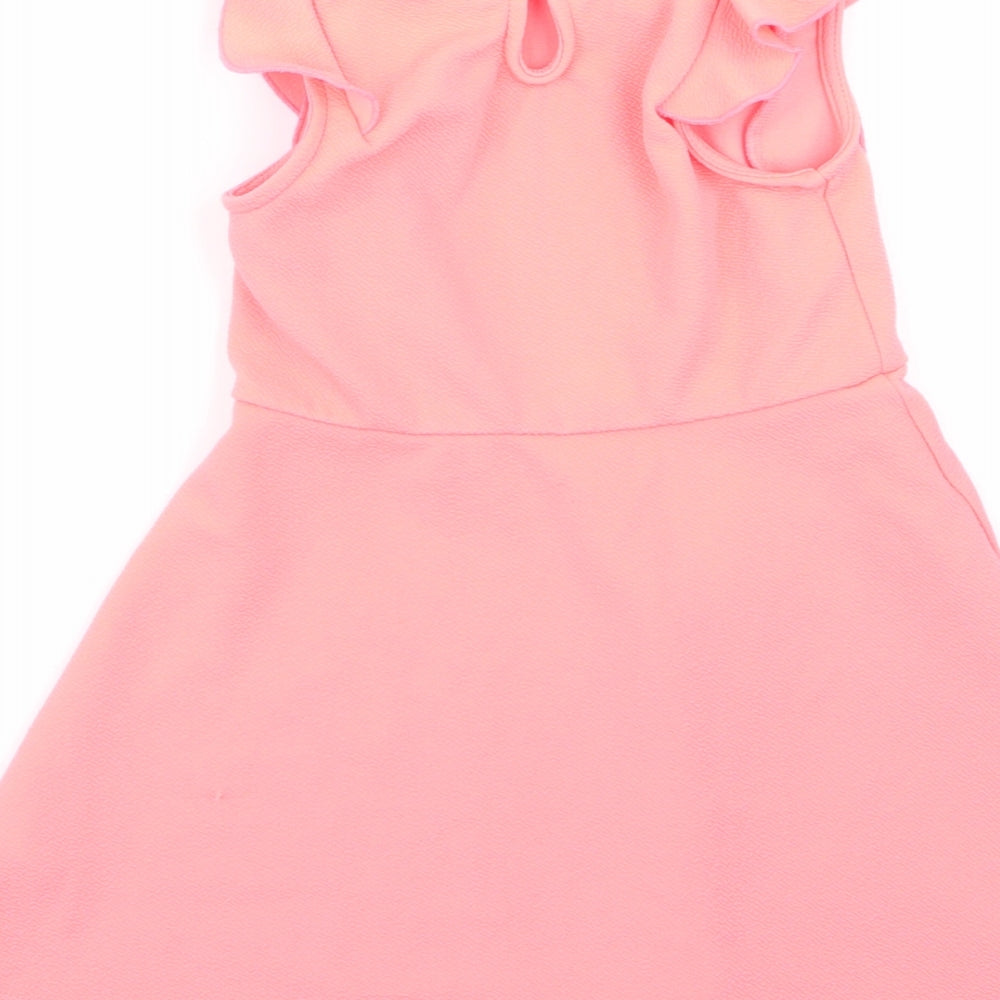 Primark Girls Orange Polyester Fit & Flare Size 5-6 Years Round Neck