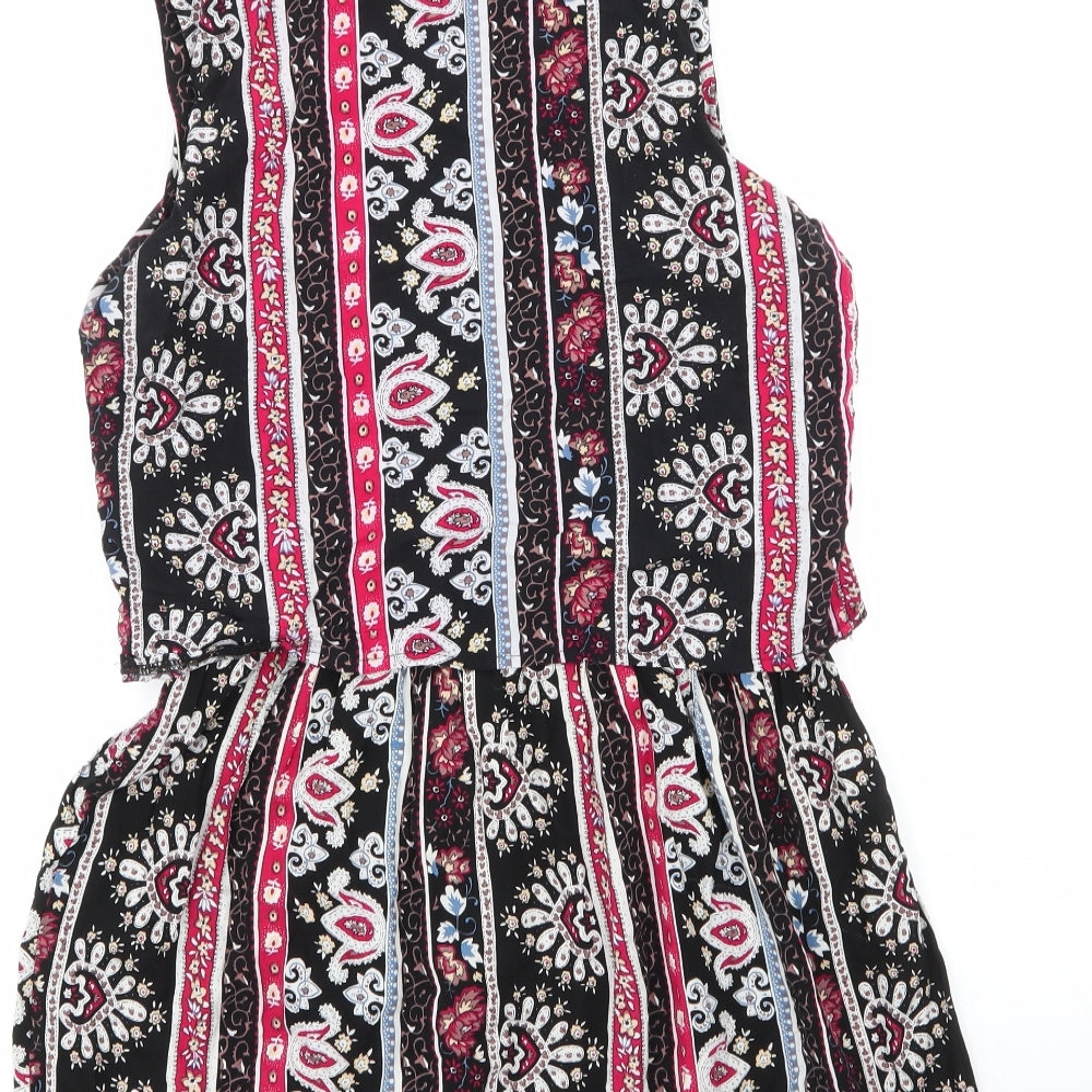 jcl Womens Multicoloured Geometric Viscose Fit & Flare Size S Round Neck