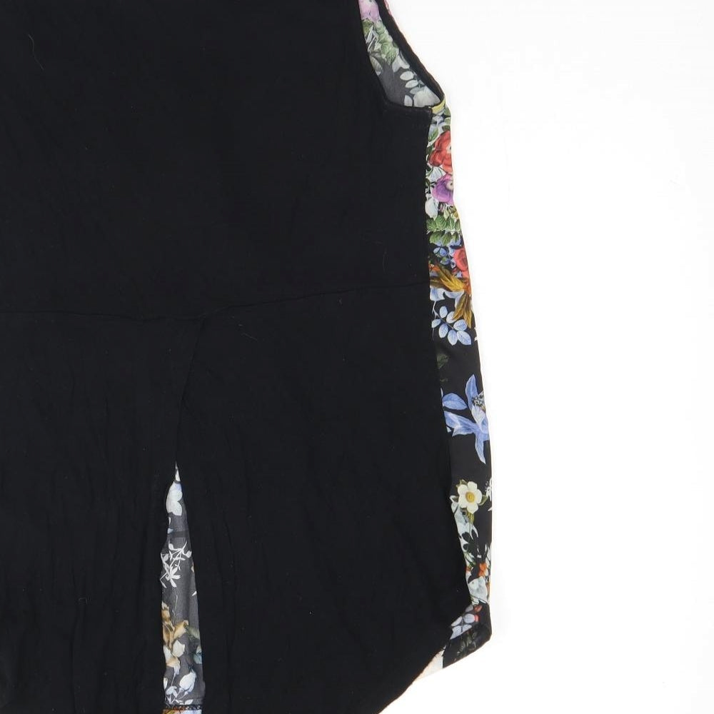 Warehouse Womens Black Floral Polyester Basic Tank Size 12 Round Neck
