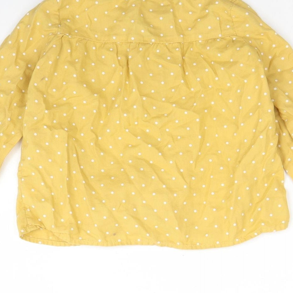 H&M Girls Yellow Polka Dot Cotton Basic Button-Up Size 2 Years Round Neck Button