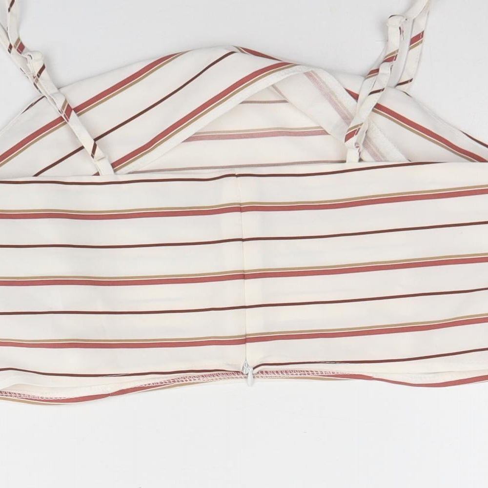 New Look Womens White Striped Polyester Cropped Tank Size 10 Round Neck