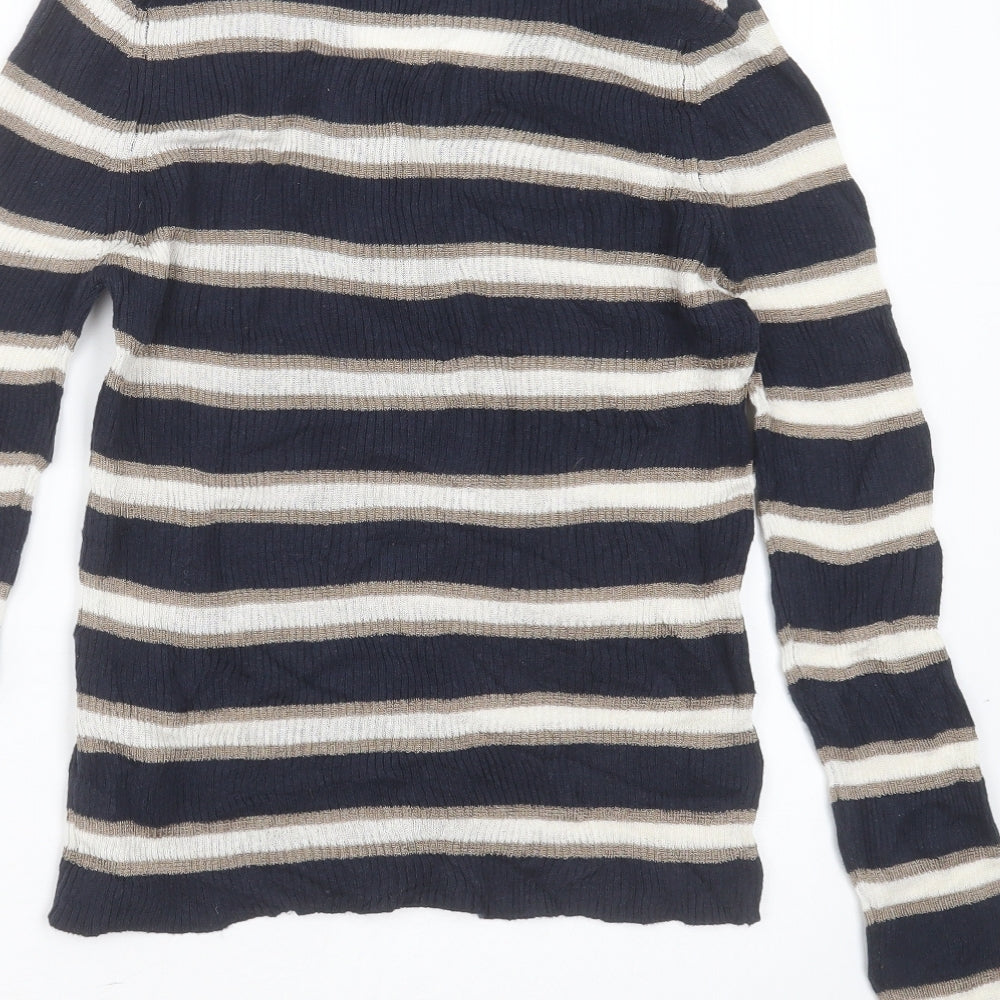 Marks & Spencer Womens Blue V-Neck Striped Cotton Pullover Jumper Size 12