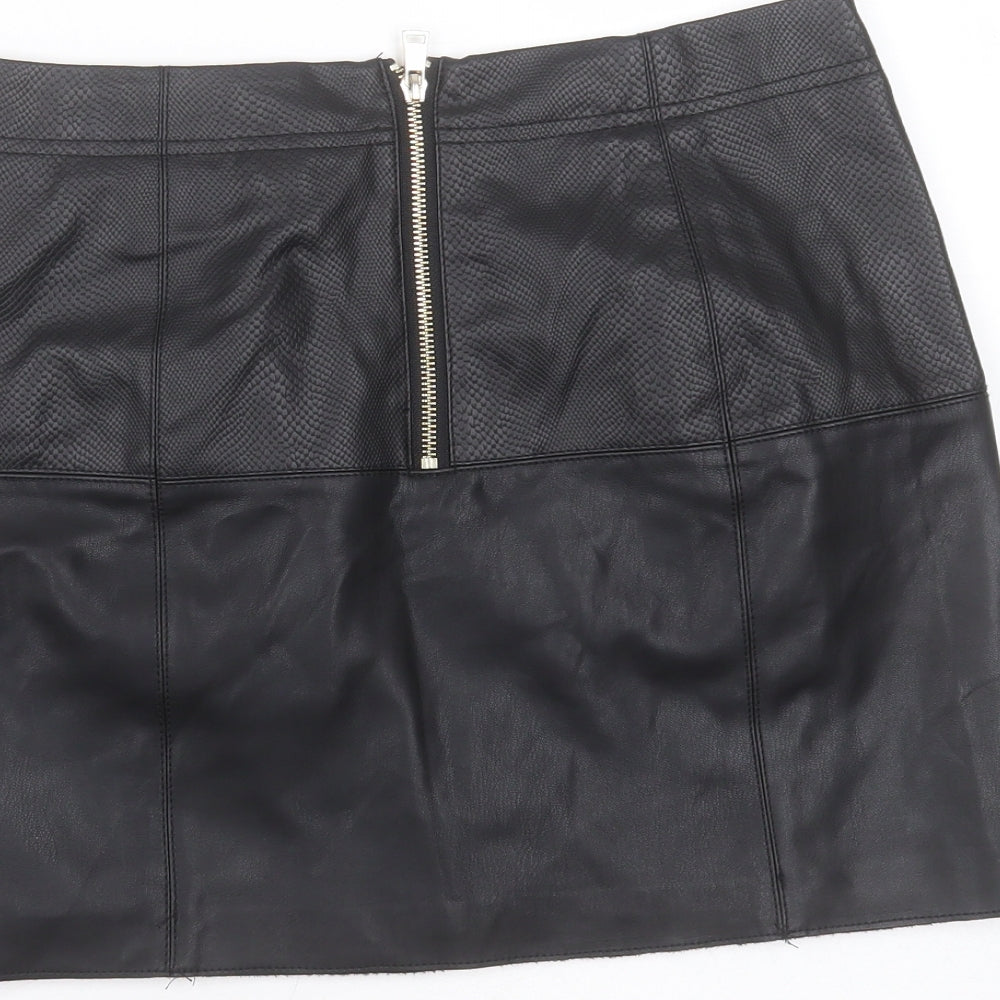 River Island Womens Black Polyurethane Mini Skirt Size 10 - snake print detail