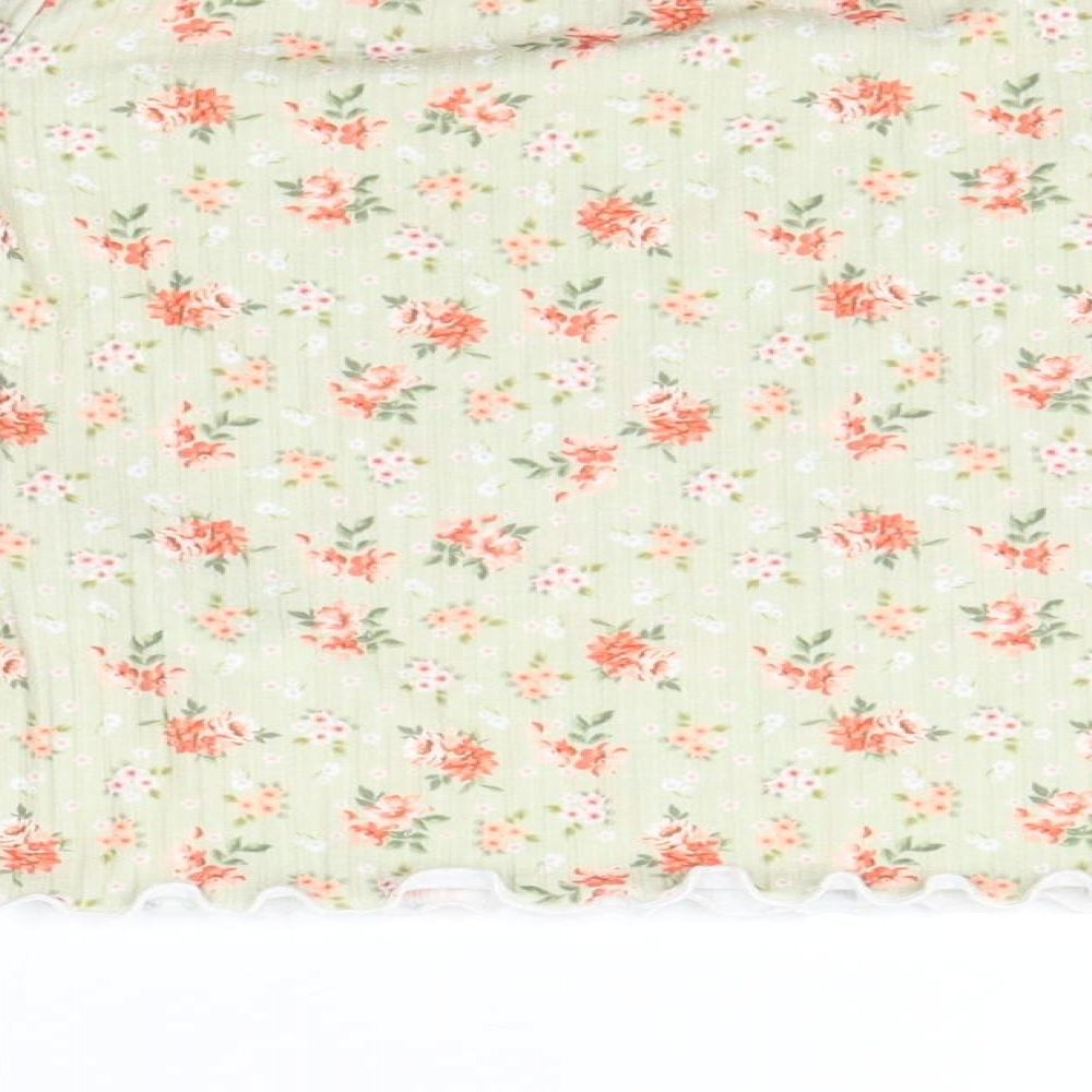 New Look Womens Green Floral Polyester Basic Blouse Size 8 Off the Shoulder