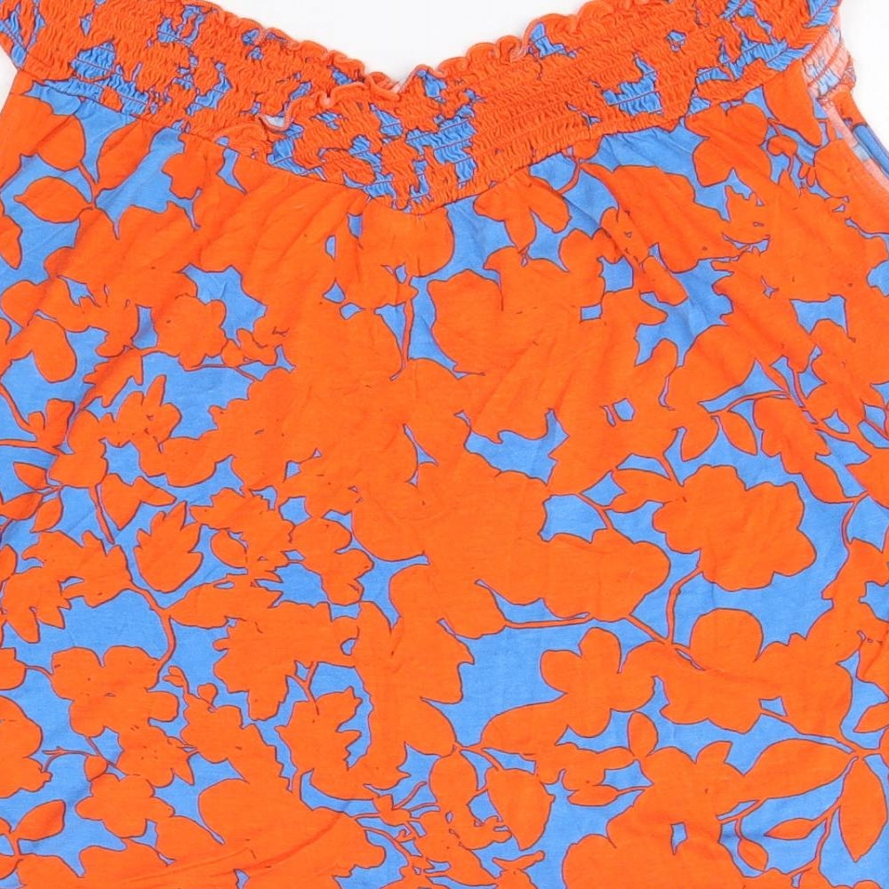 H&M Womens Orange Floral Viscose Basic Blouse Size L V-Neck