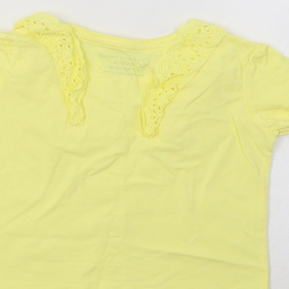 Primark Girls Yellow Cotton Basic T-Shirt Size 2-3 Years Crew Neck
