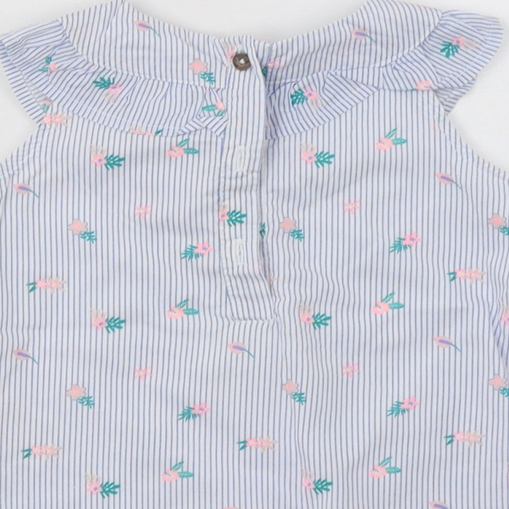 So Cute Baby Blue Floral Cotton Basic Blouse Size 12-18 Months Collared Button