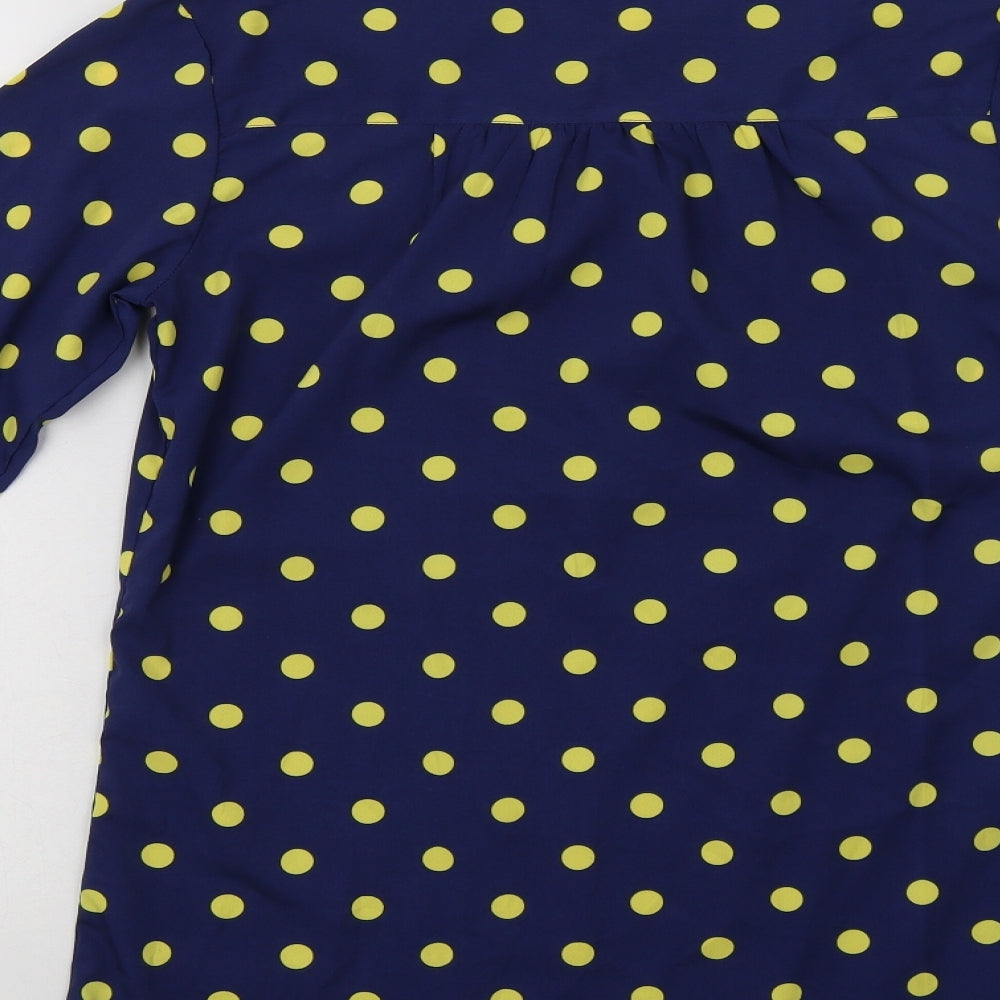 Preworn Womens Blue Polka Dot Polyester Ringer Blouse Size S Crew Neck