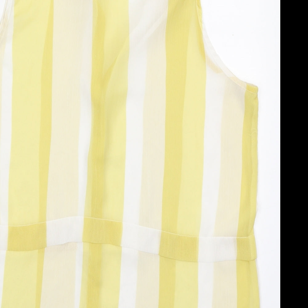 Knitmania Womens Yellow Striped Polyester Basic Button-Up Size 12 Collared