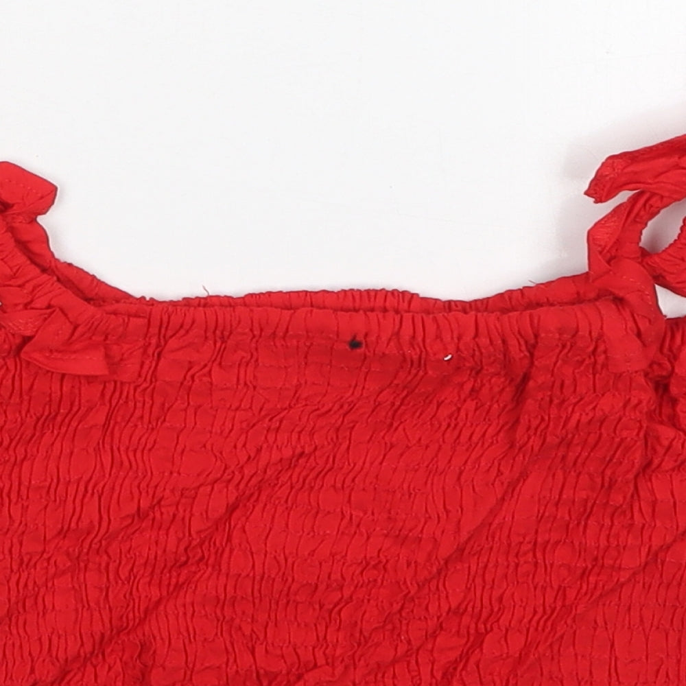 PRETTYLITTLETHING Womens Red Viscose Cropped Tank Size 8 Square Neck