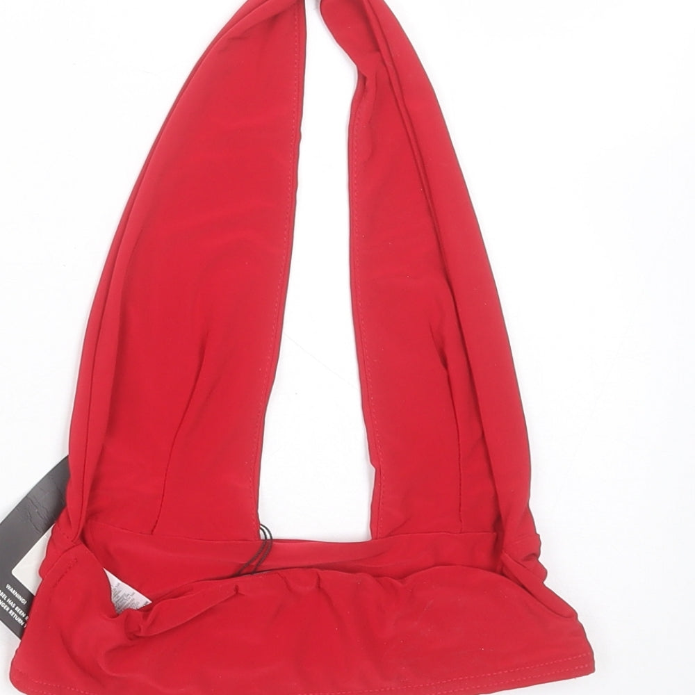 PRETTYLITTLETHING Womens Red Polyester Basic Blouse Size 6 Halter