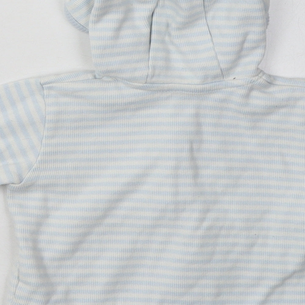 Marks & Spencer Boys Blue Striped Cotton Pullover Jumper Size 3-6 Months Button