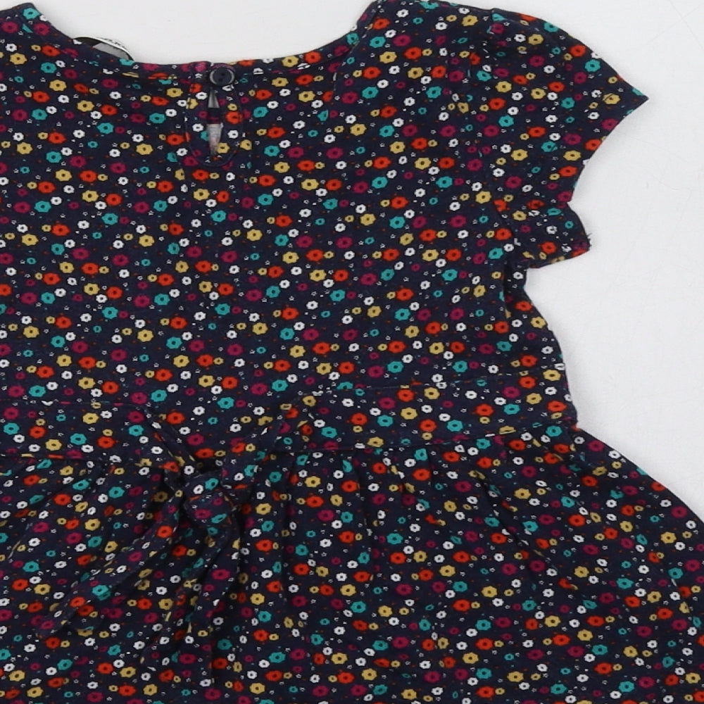 George Girls Blue Floral Cotton A-Line Size 2-3 Years Crew Neck