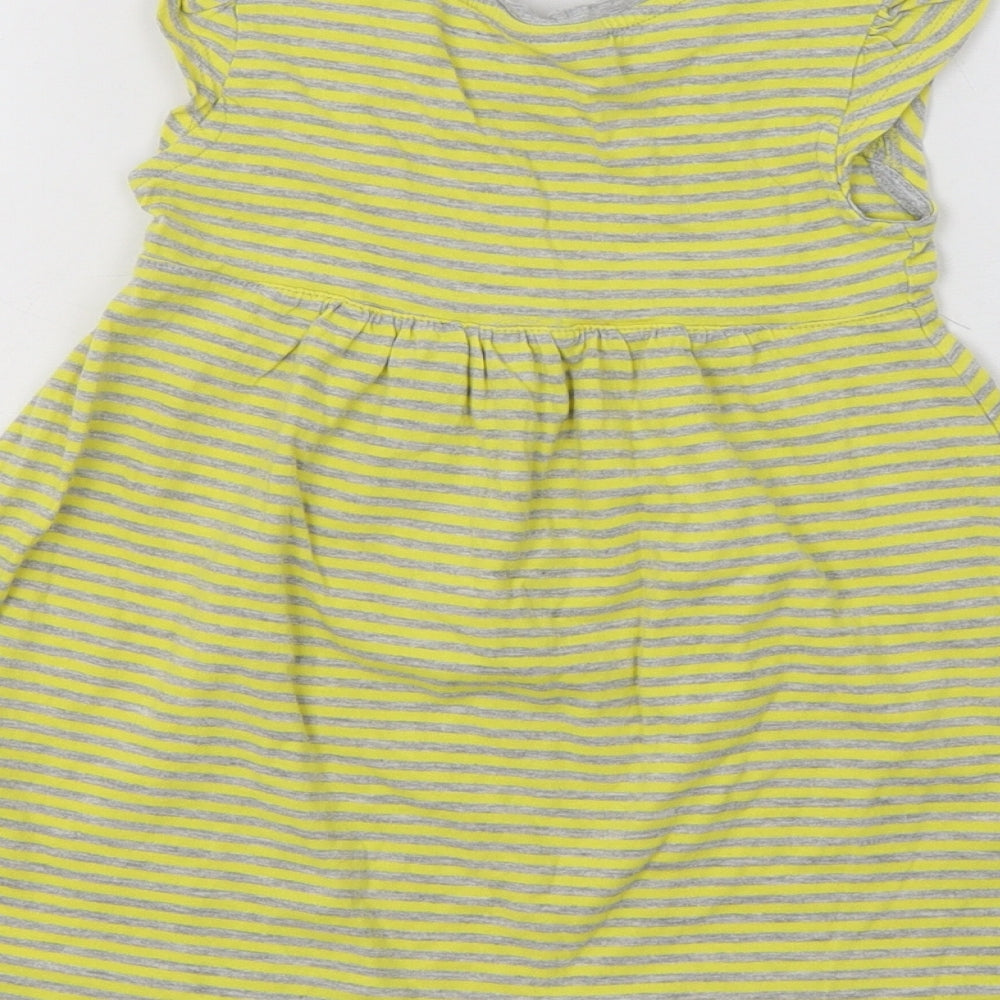NEXT Girls Yellow Striped Cotton A-Line Size 2-3 Years Crew Neck