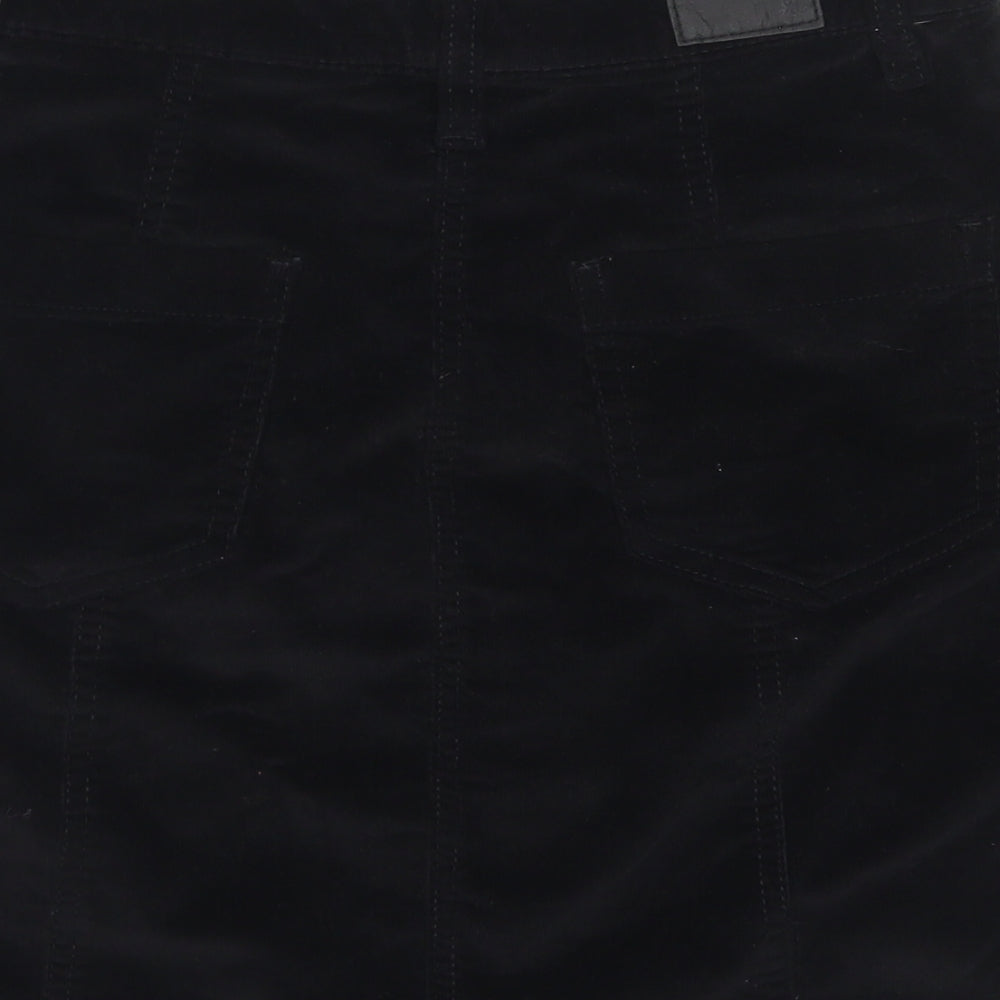 NEXT Womens Black Cotton A-Line Skirt Size 6 Button