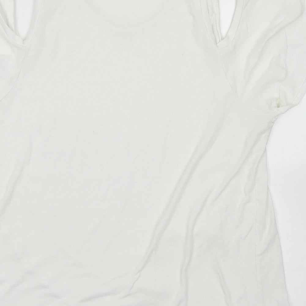 NEXT Womens White Polyester Basic T-Shirt Size 12 Round Neck
