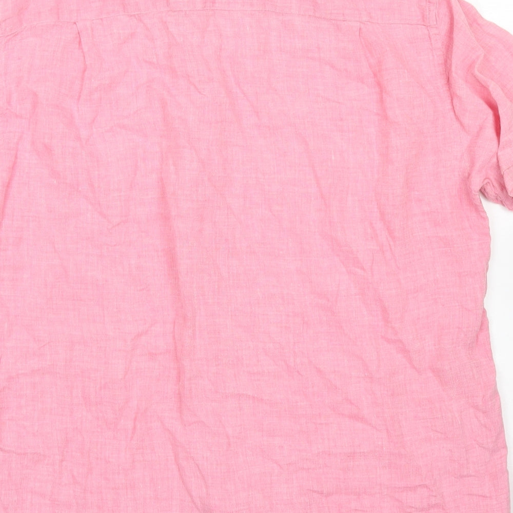 Blue Harbour Mens Pink Linen Button-Up Size M Collared Button